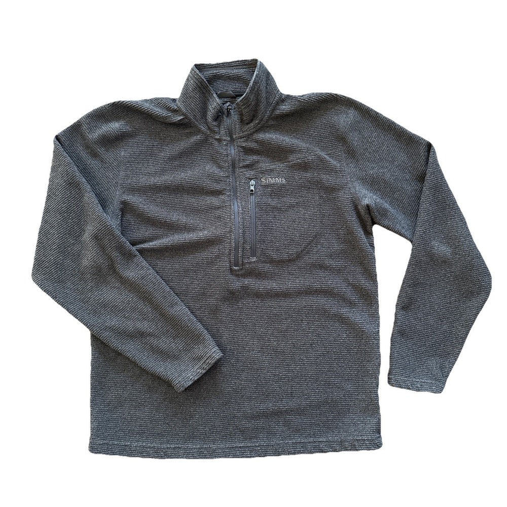 Simms Quarter Zip Men Medium Gray Fleece Pullover Chest Pocket Fishing